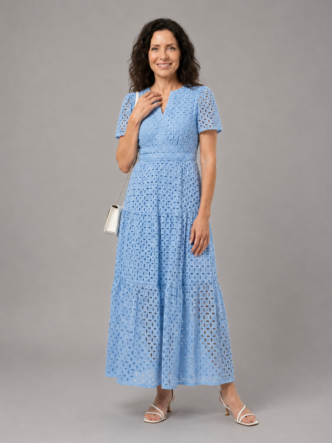 Brielle | V Neck Short Sleeve Tiered Midi Dress