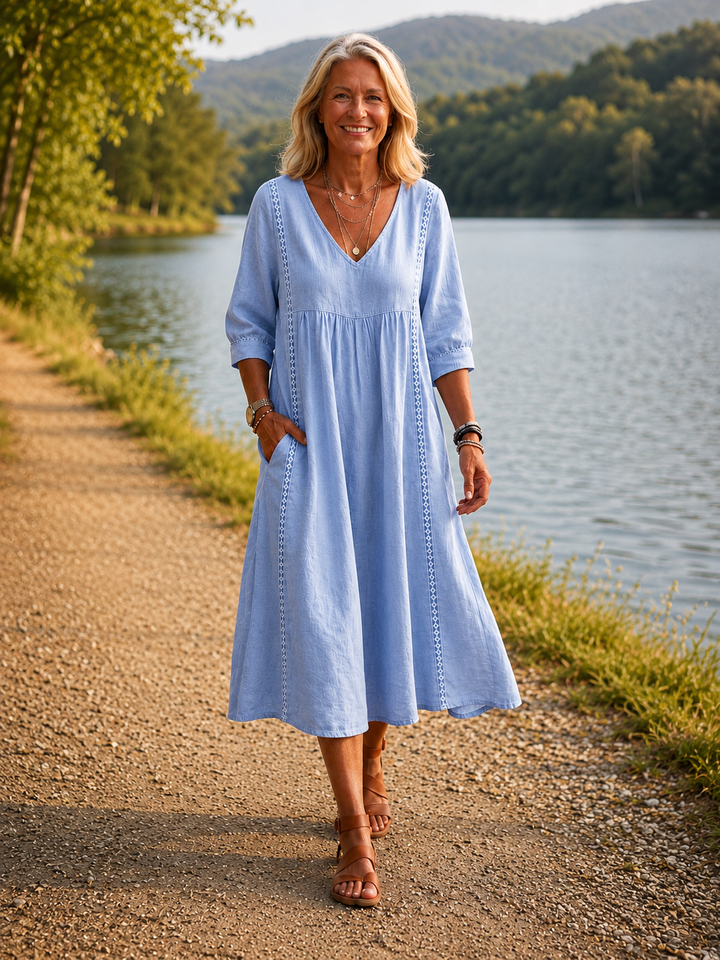 Carmen | Elegant Leightweight Maxi Dress with Ruched 3/4 Sleeves