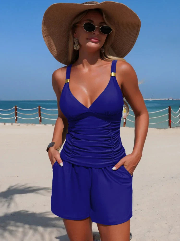 Harper | Ruched tankini set with pockets