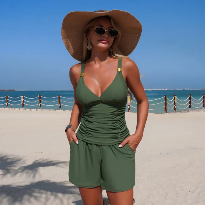 Harper | Ruched tankini set with pockets